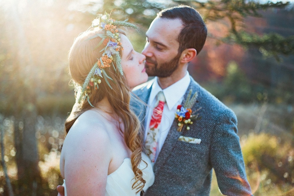 groom and bride colorful florals