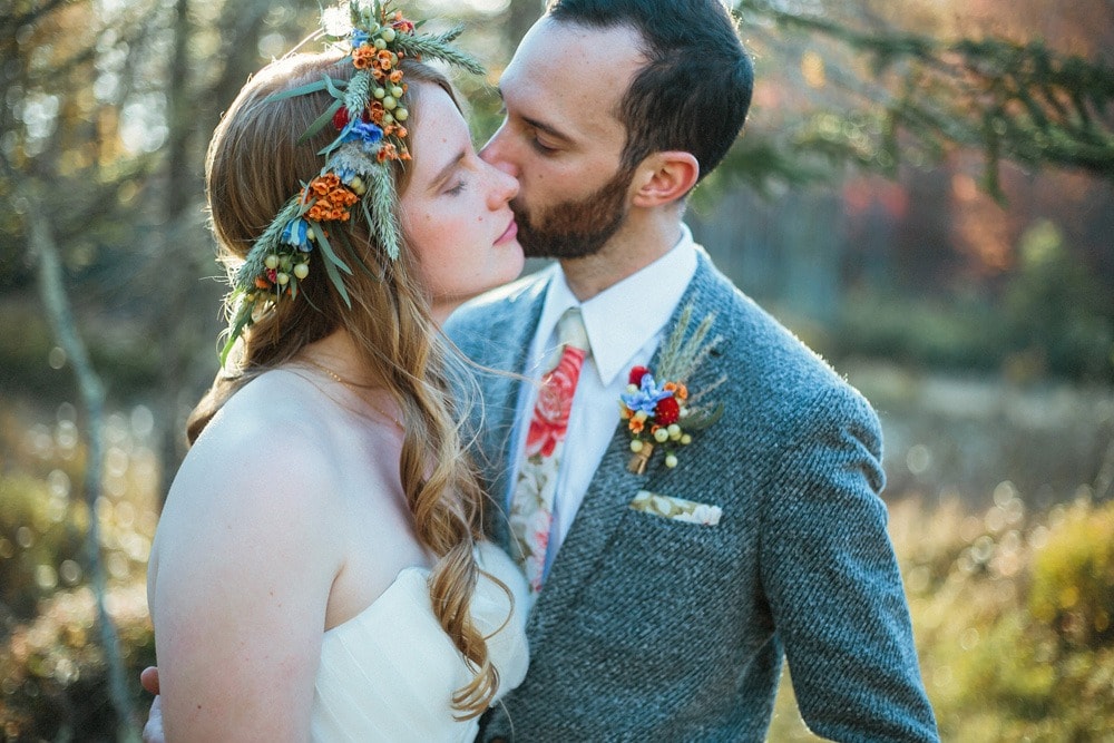 bride and groom west virjeni floral crown