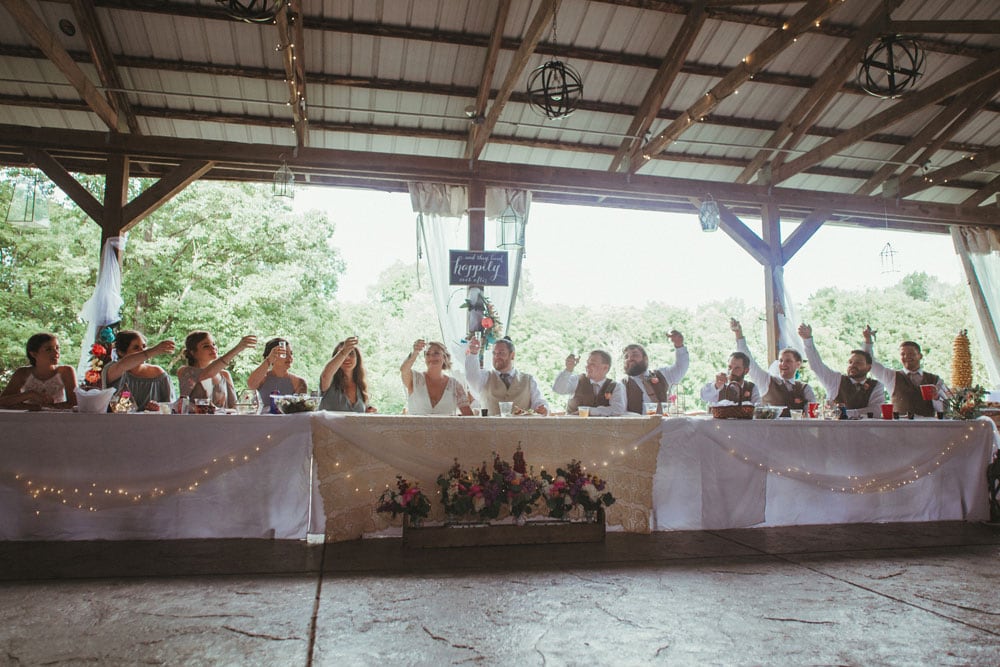 bridal party table and toast