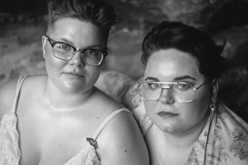 queer elopement portrait  black and white