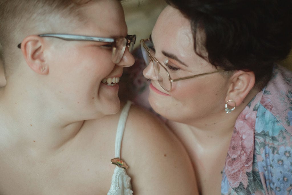 brides laughing queer elopement