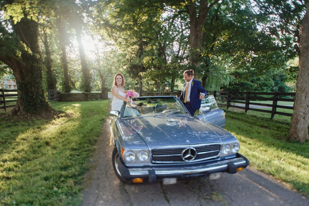 classic car wedding portrait
